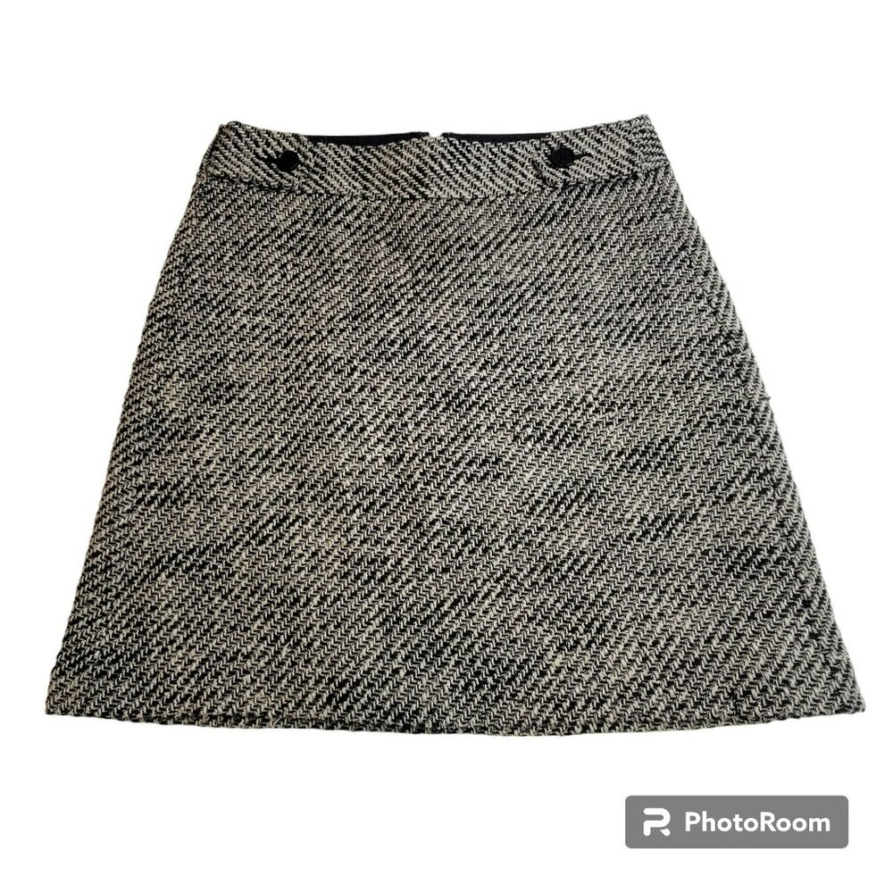 Ann Taylor Loft Skirt, Women 2, Black & White Weave, Decorative Buttons, EUC